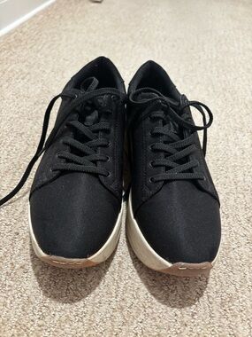 Women’s Black Satin Sneakers with White Platform Sole